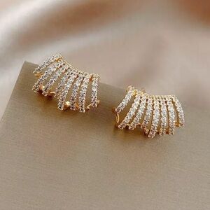 Micro Pave Simulated Diamond Stud Earrings Gold Plated 0.50 ctw New